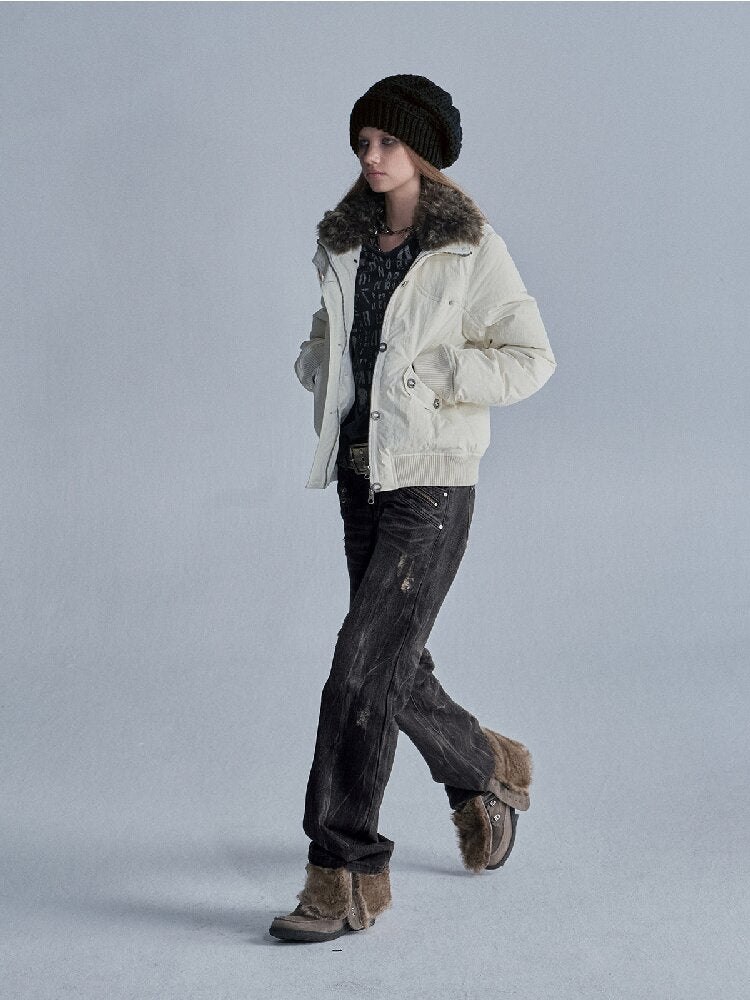 Studded Wool Collar Down Jacket【s0000019092】