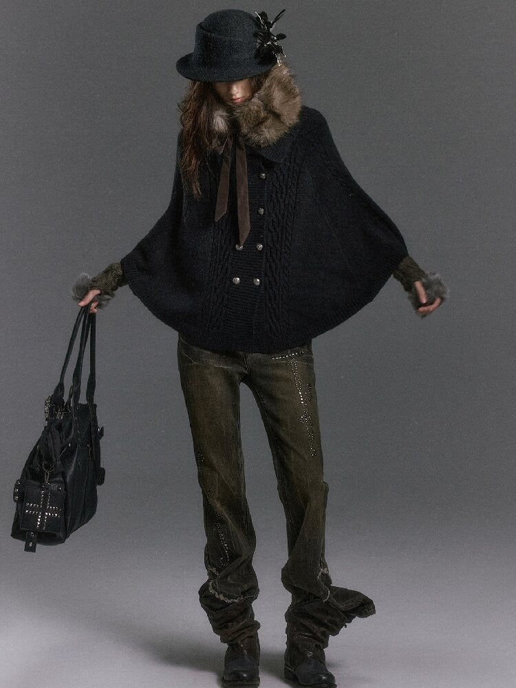 Detachable Fur Collar Twisted Cape Jacket【s0000019245】