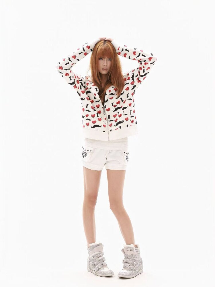 Heart Print Wide Zip Hoodie Jacket【s0000018354】