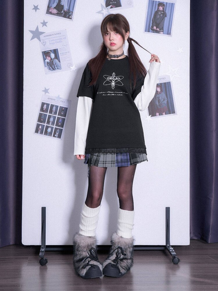 Black White Print Fake Two Shirt【s0000015472】