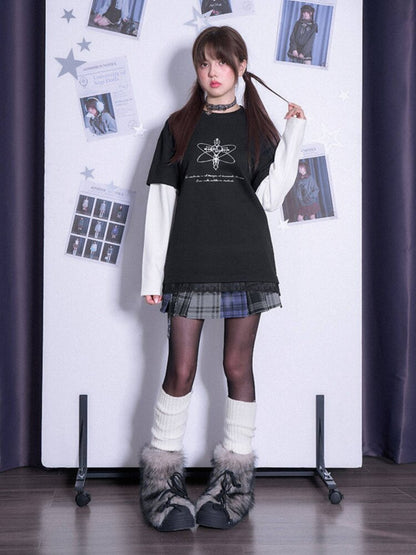 Black White Print Fake Two Shirt【s0000015472】