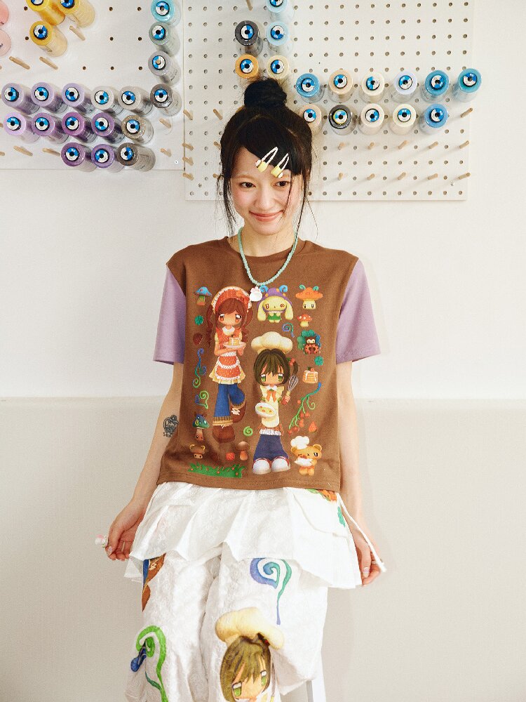 Mushroom Soup Printed Short Sleeve Top【s0000018701】