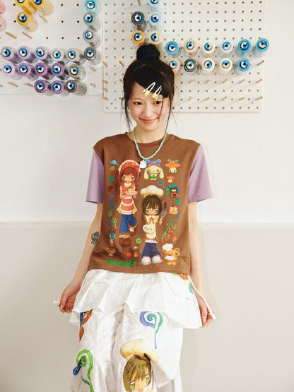 Mushroom Soup Printed Short Sleeve Top【s0000018701】