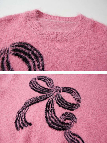 Striped Bow Imitation Mink Wool【s0000015223】