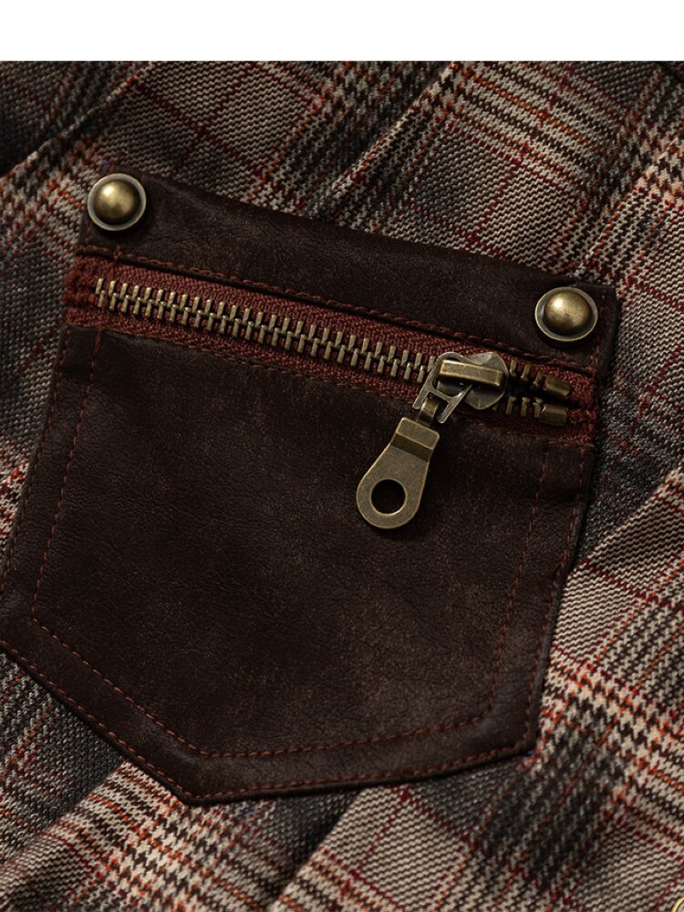 Plaid Stitching Leather Skirt【s0000015546】