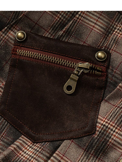 Plaid Stitching Leather Skirt【s0000015546】