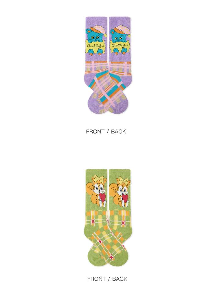 Plush-Style Check Pattern Animal Socks【s0000014510】