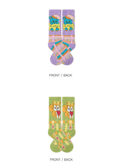 Plush-Style Check Pattern Animal Socks【s0000014510】