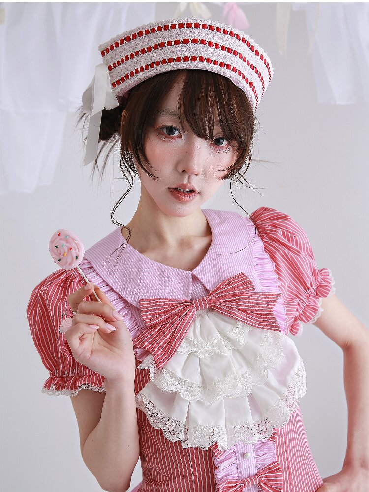 Pink Striped Navy Lolita Hat【s0000016557】