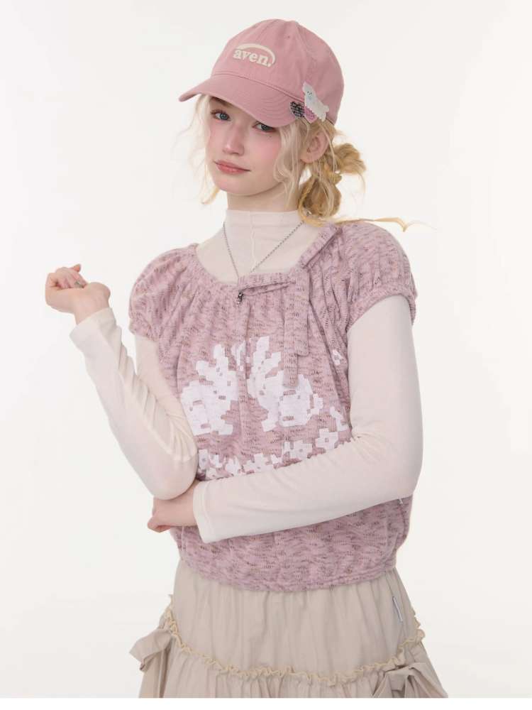 Rabbit Print Doll Knitted Top【s0000015430】