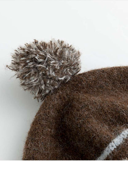 Striped Snowflake Ear Protection Beanie【s0000014672】