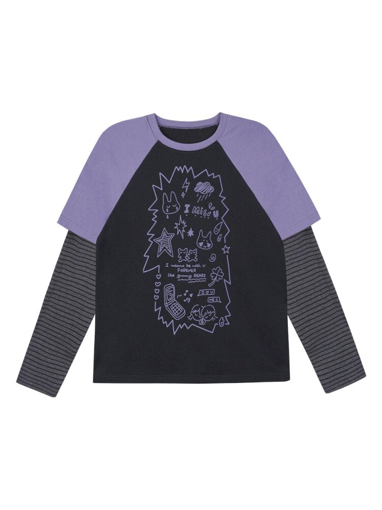 Graffiti Fake Two Purple T-Shirt【s0000015445】
