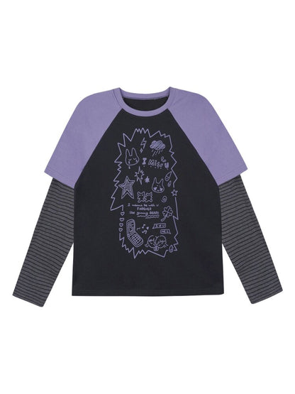 Graffiti Fake Two Purple T-Shirt【s0000015445】
