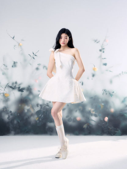 Flower Texture Bow Mini Dress【s0000015916】