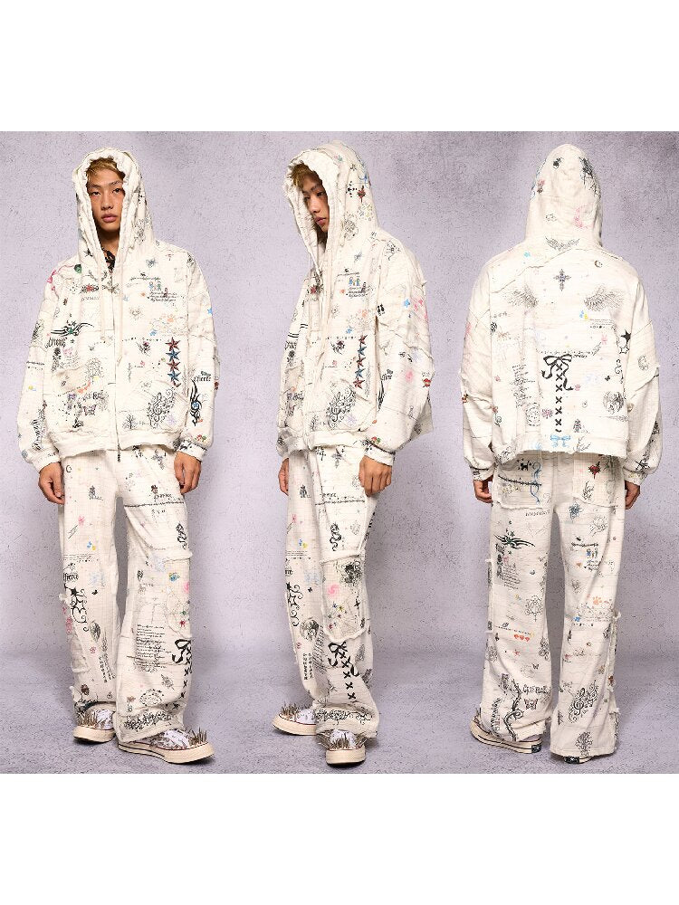 Torn Manuscript Print Sweatpants【s0000018736】