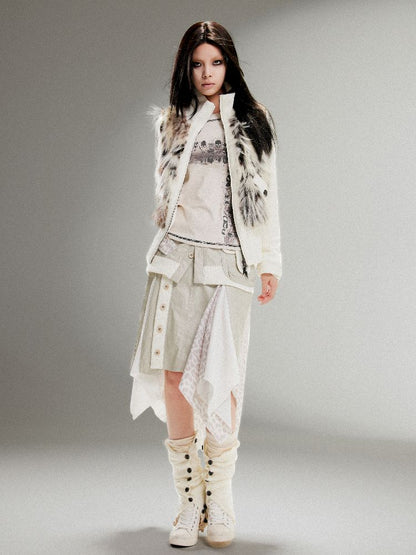 Knit Splicing Eco-Fur Slim Jacket【s0000011251】