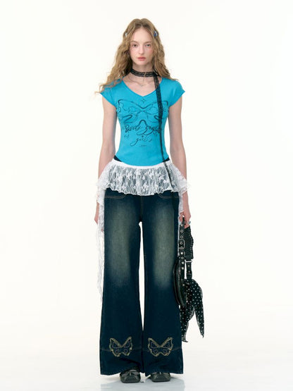 High-waisted thin straight wide-leg jeans【s0000013376】