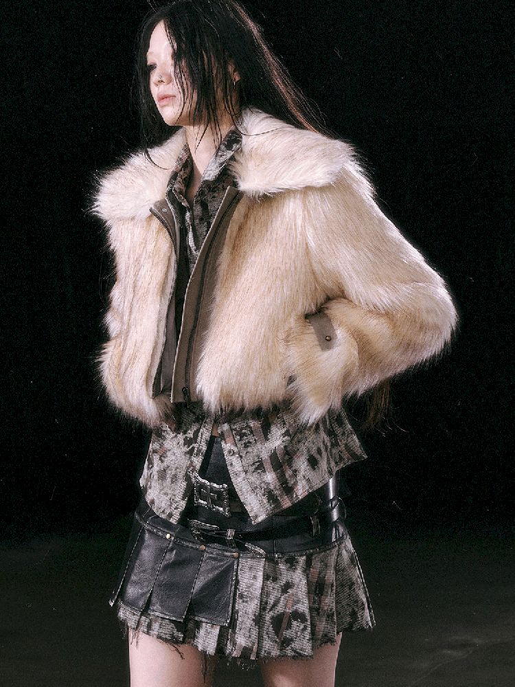 Patchwork Eco-Fur Lapel Coat [S0000010761]