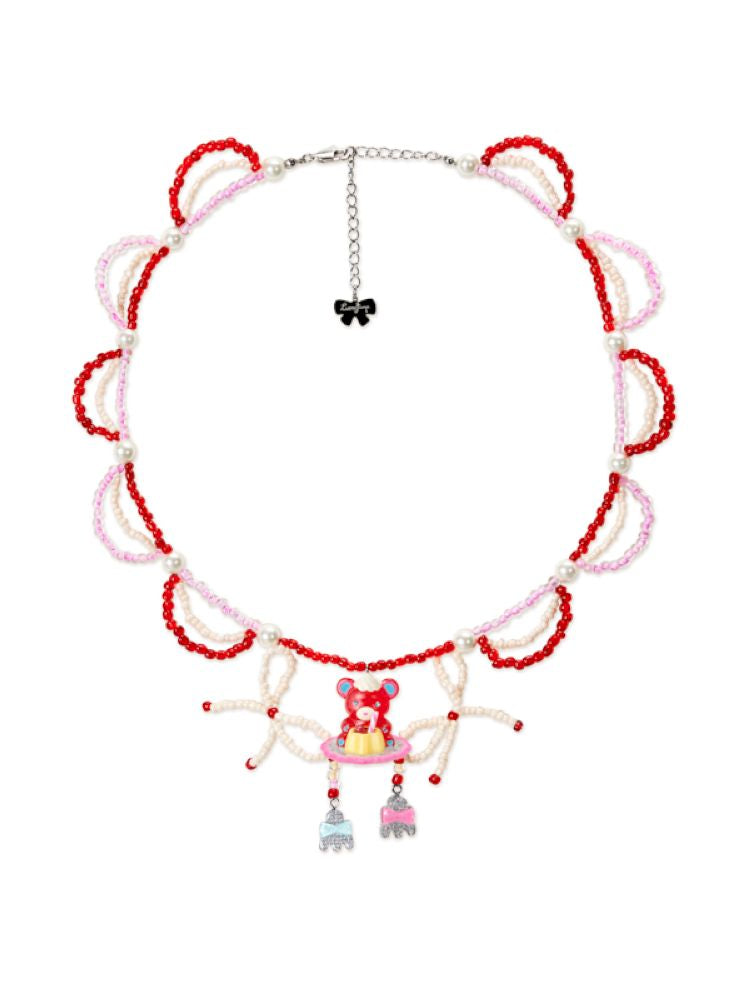 Pudding Bear Resin Beaded Creamy Necklace【s0000013355】
