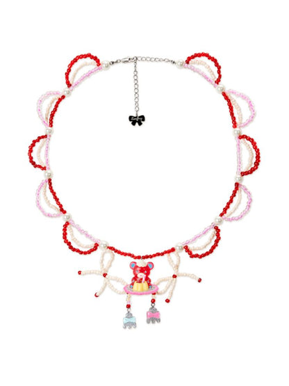 Pudding Bear Resin Beaded Creamy Necklace【s0000013355】