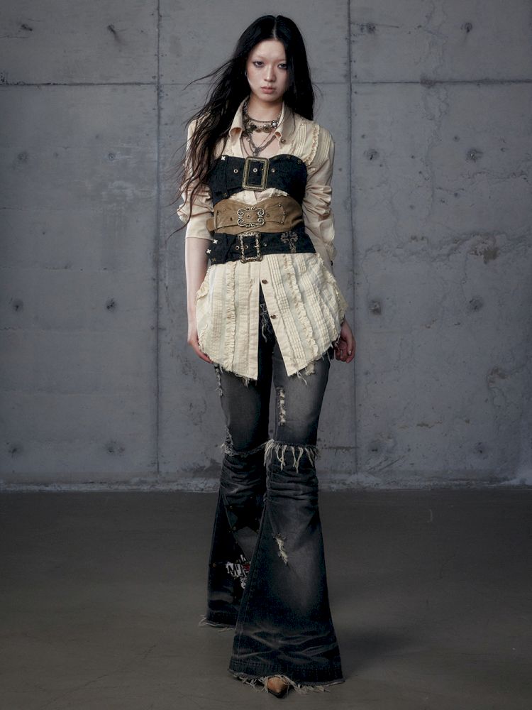 Irregular Color Clash Slim Leather Corset 【s0000013473】