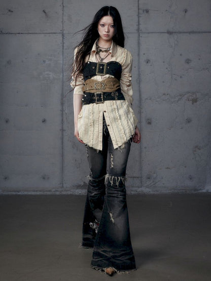 Irregular Color Clash Slim Leather Corset 【s0000013473】