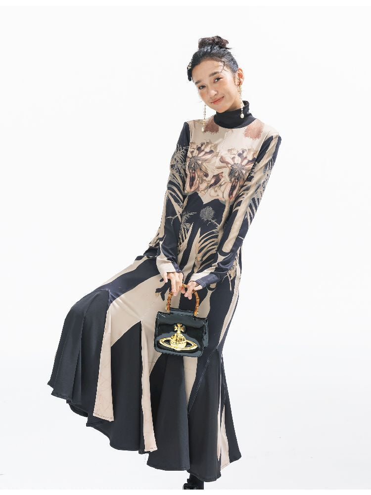 Printed Long Big Hem Dress【s0000011314】