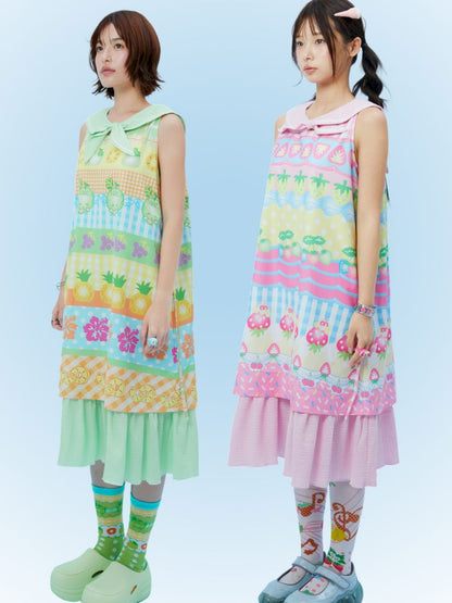 Fruit print summer navy collar dress【s0000012872】