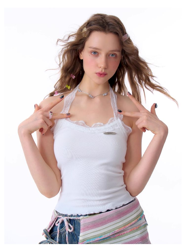 Lace Knit Hanging Neck Vest Camisole【s0000011678】