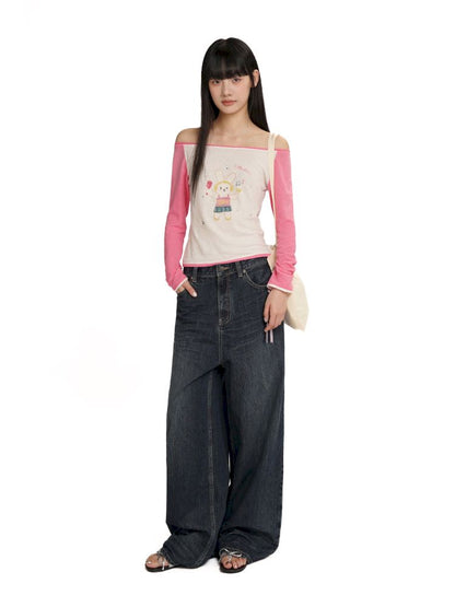 Straight leg sprayed horsehair denim pants【s0000012542】