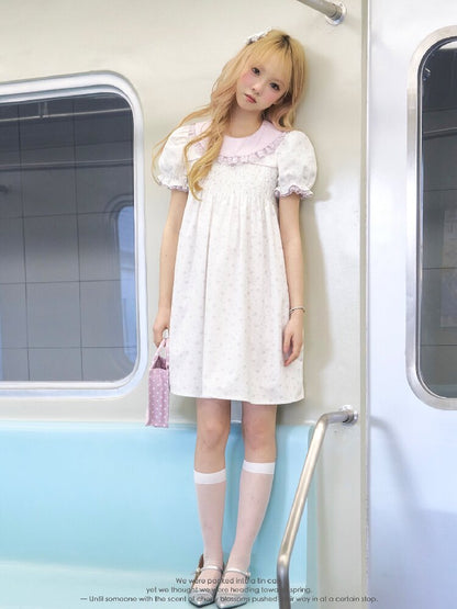 Purple Floral Puff Sleeve Dress【s0000016363】