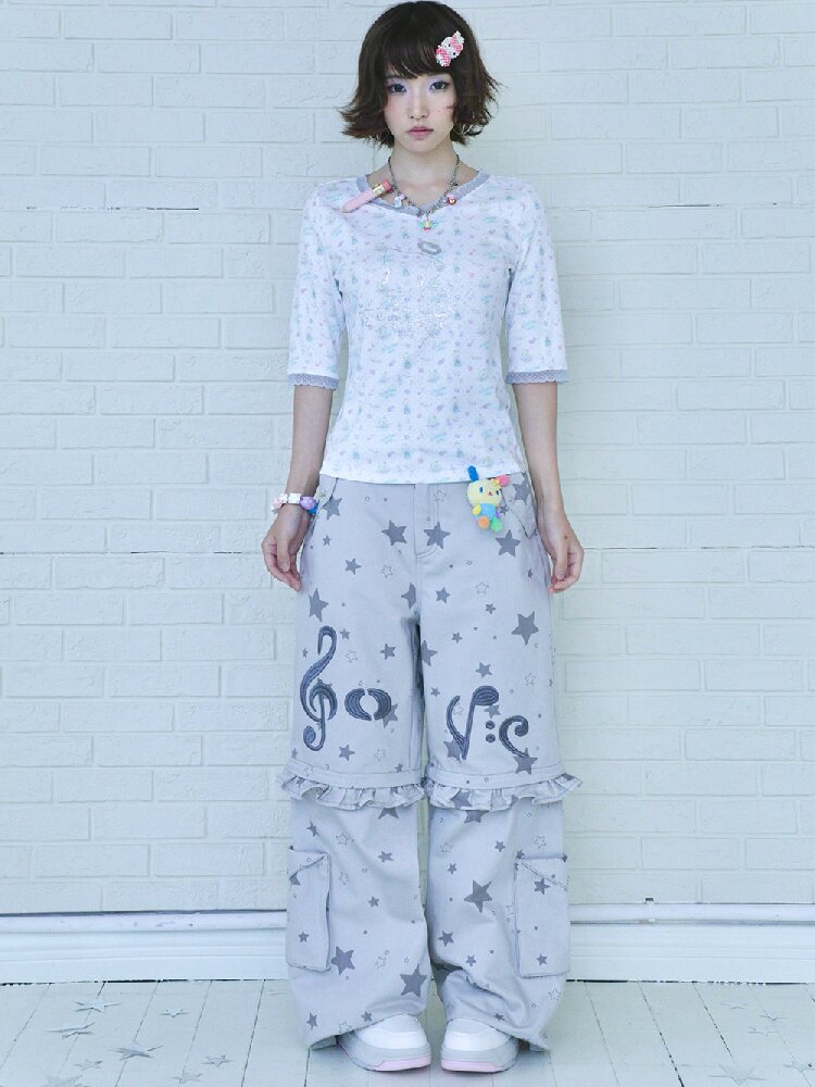 Floral V-Neck Mid-Sleeve Tee【s0000017133】