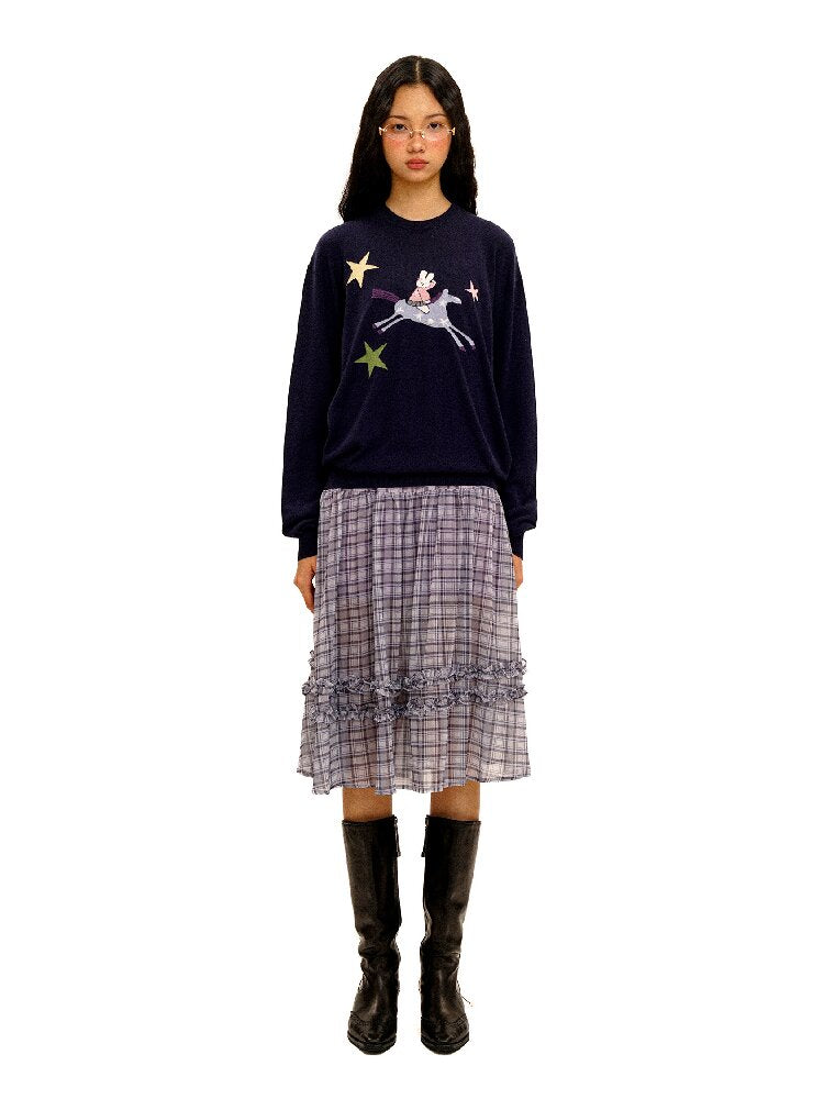 Horse Rabbit Lace Crew Neck Sweater【s0000016072】