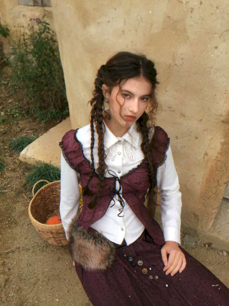 Button Vintage Polka Dot Chiffon Skirt【s0000014901】