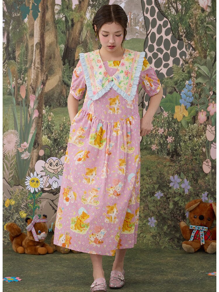 Floral Print Square Neck Cotton Dress【s0000017116】