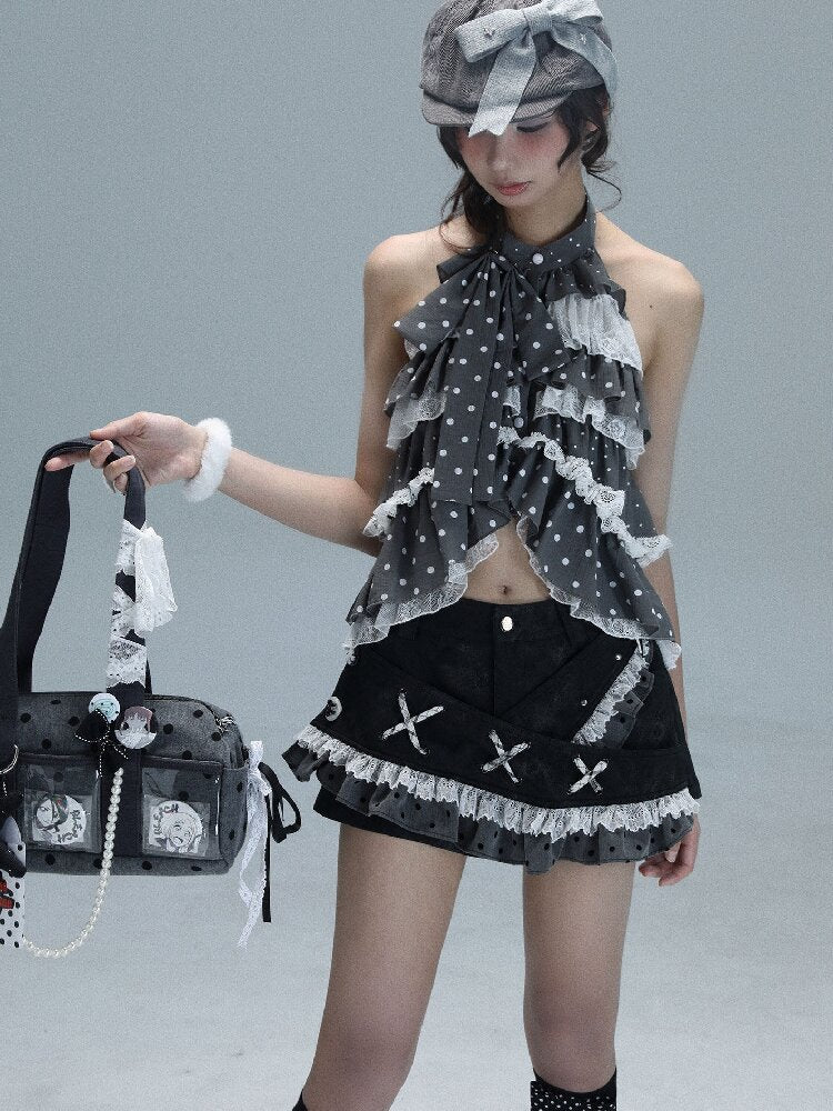 Patchwork Polka Dot Backless Top【s0000016715】