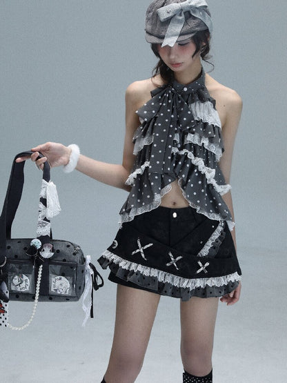 Patchwork Polka Dot Backless Top【s0000016715】