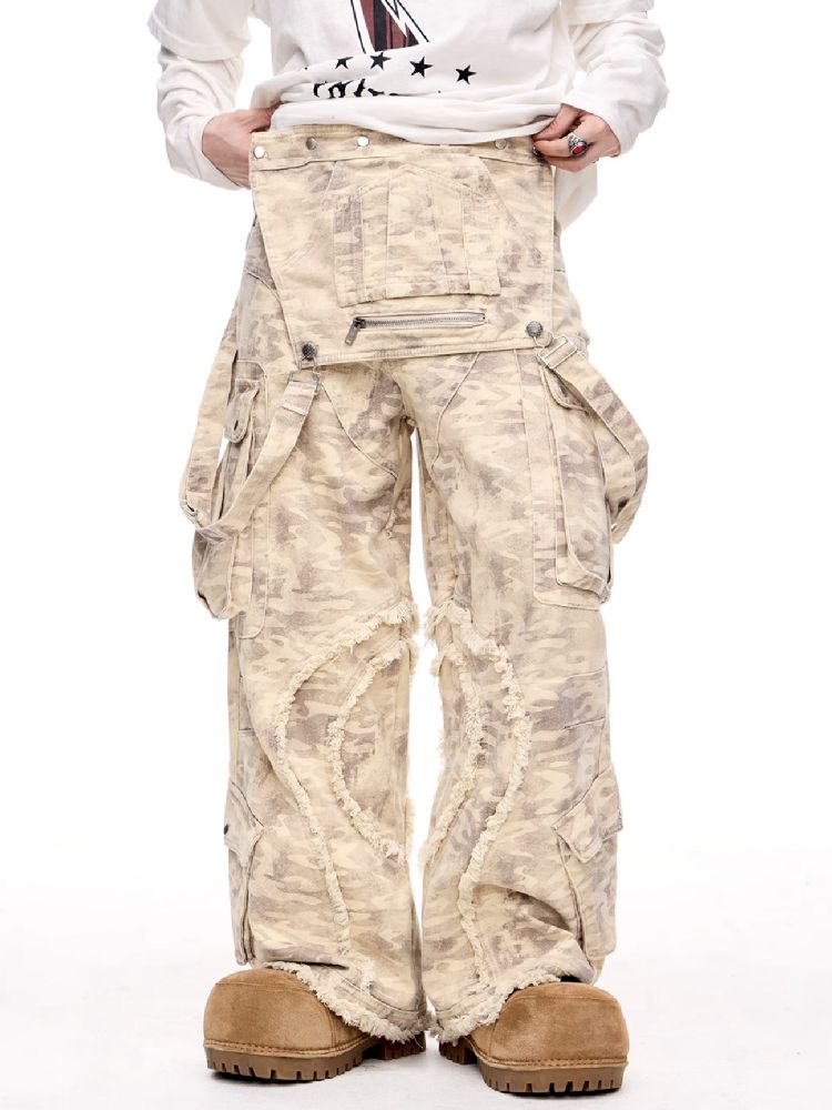 Multi-Pocket Raw Edge Workwear Bib Pants【s0000011367】