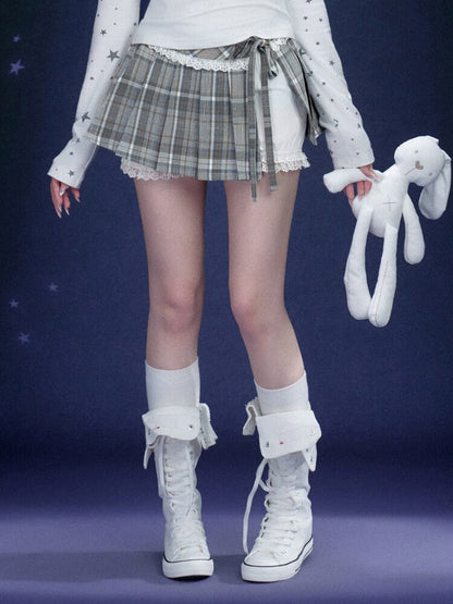 Checkered Pleated Flower Bud Skirt【s0000015765】