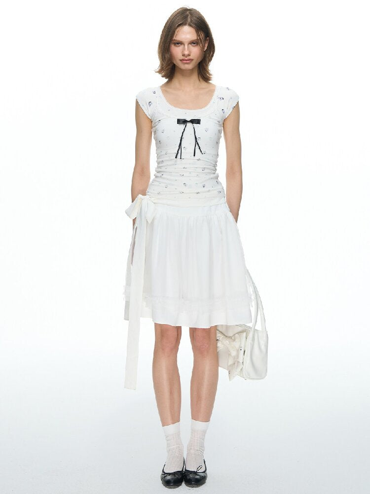 White Bow Strap Lace A-line Skirt【s0000015857】
