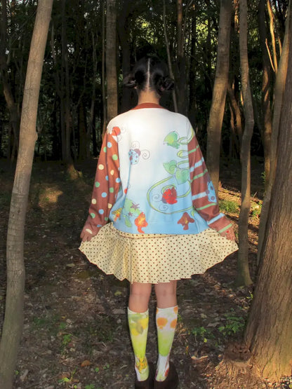 Blue-Brown Knit Cardigan Sweater【s0000014191】