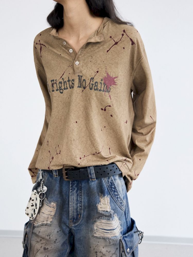 Splash Ink Print Long Sleeve Tee【s0000012471】