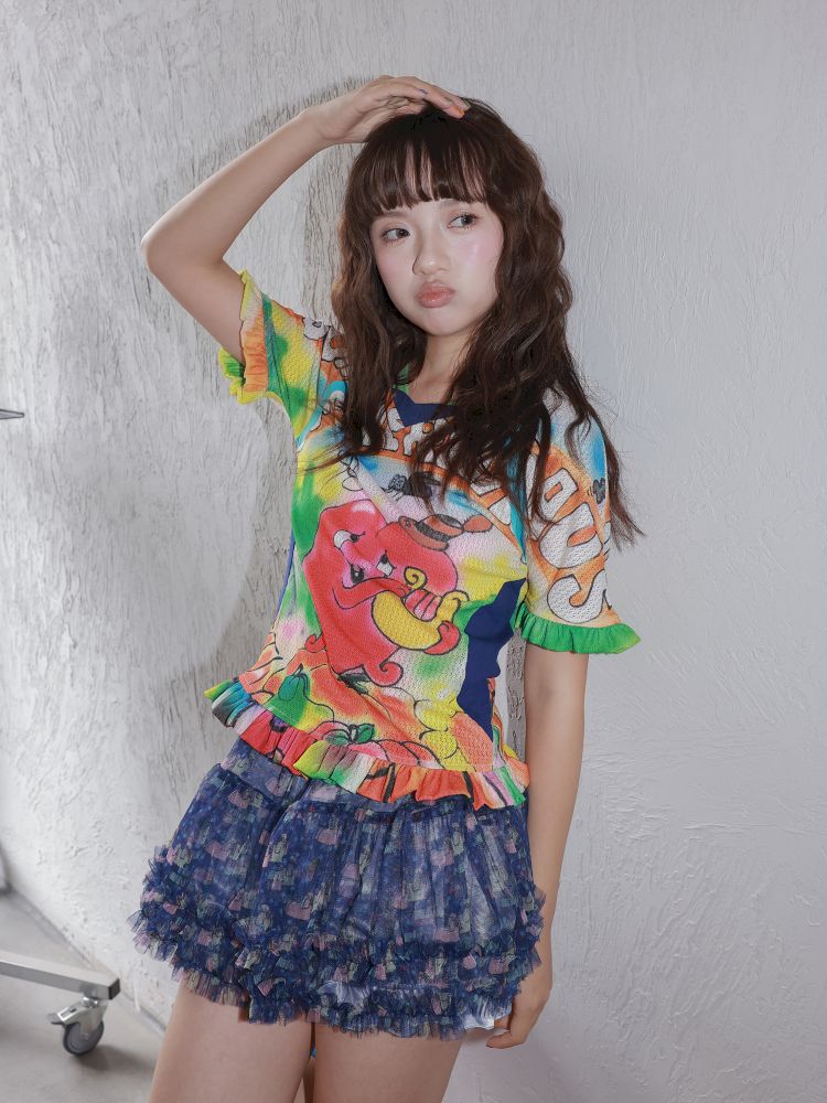 Colorful quirky heart-print T-shirt【s0000012824】