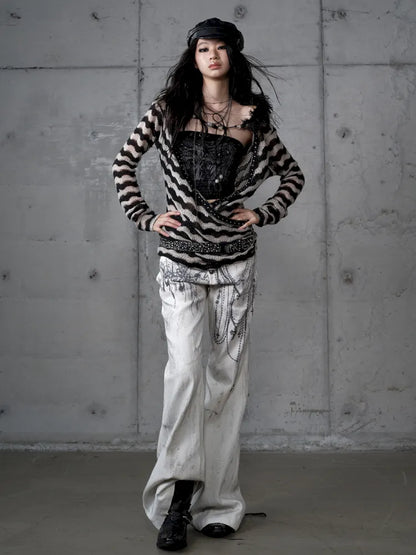 Two-Piece Set Striped Knit Top【s0000013953】