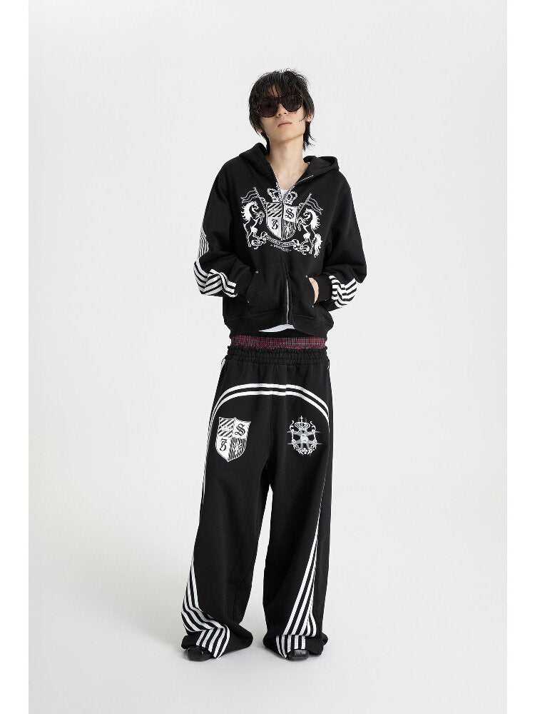 Striped Embroidered Zipper Hoodie【s0000018570】