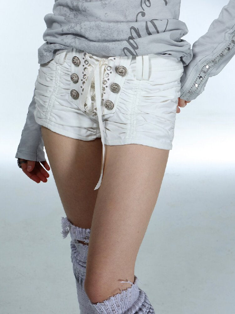 Vintage Metal Button Pleated Shorts【s0000015907】