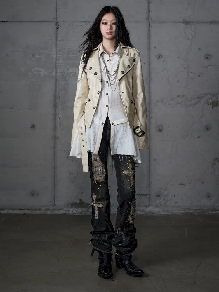 Distressed Straight-Leg Slim-Fit Jeans【s0000013946】