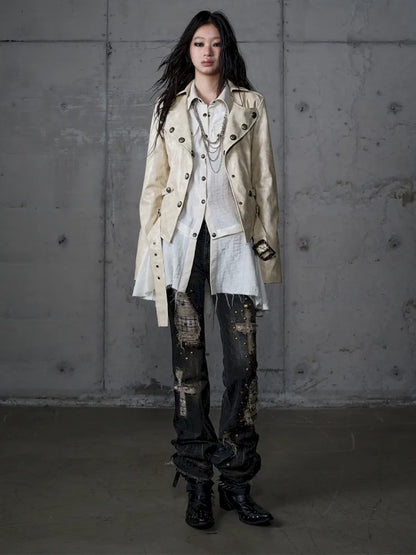 Distressed Straight-Leg Slim-Fit Jeans【s0000013946】