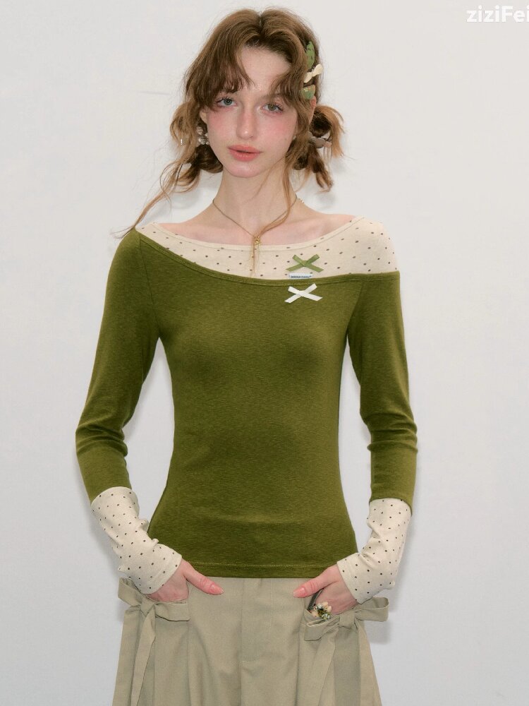 Polka Dot Patchwork Knit Top【s0000017891】