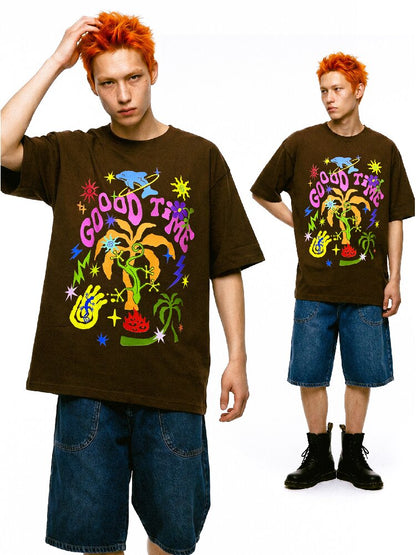 American Graffiti Print Loose T Shirt【s0000017112】